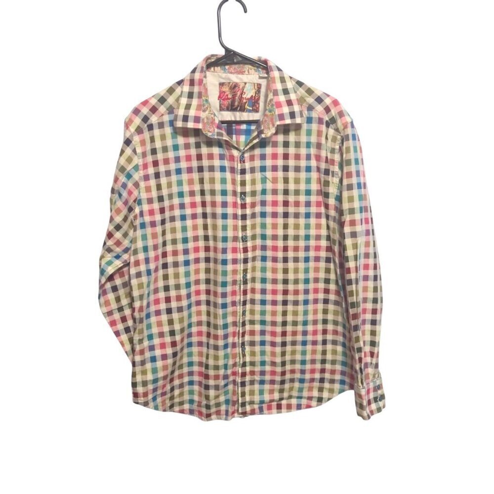 Mens Shirt Long Sleeve Flip Cuff Squares Robert Graham Button Down Shirt Size L